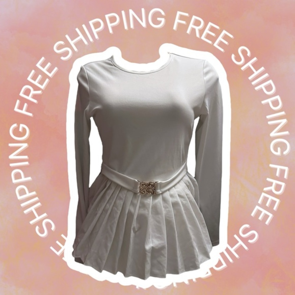 [FREE SHIPPING] SHEIN Buckle Belted Front Pleated Hem